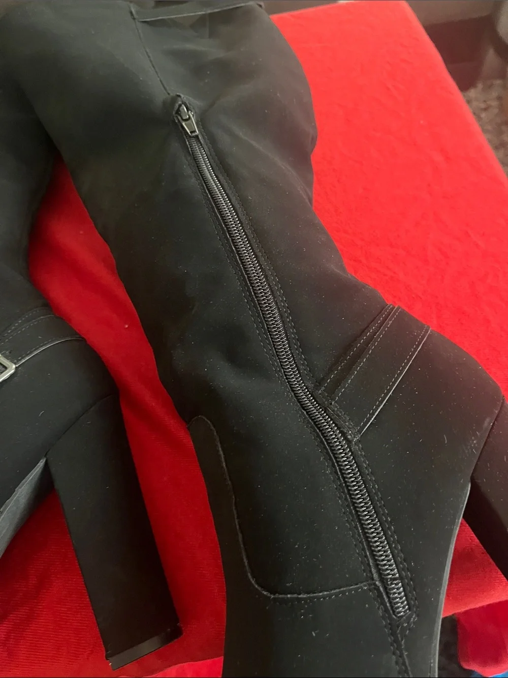 Women's Black Over-the-Knee Buckle Block Heel Boots